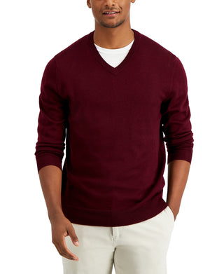Club Room Men's Solid V Neck Merino Wool Blend Sweater Purple Size Large