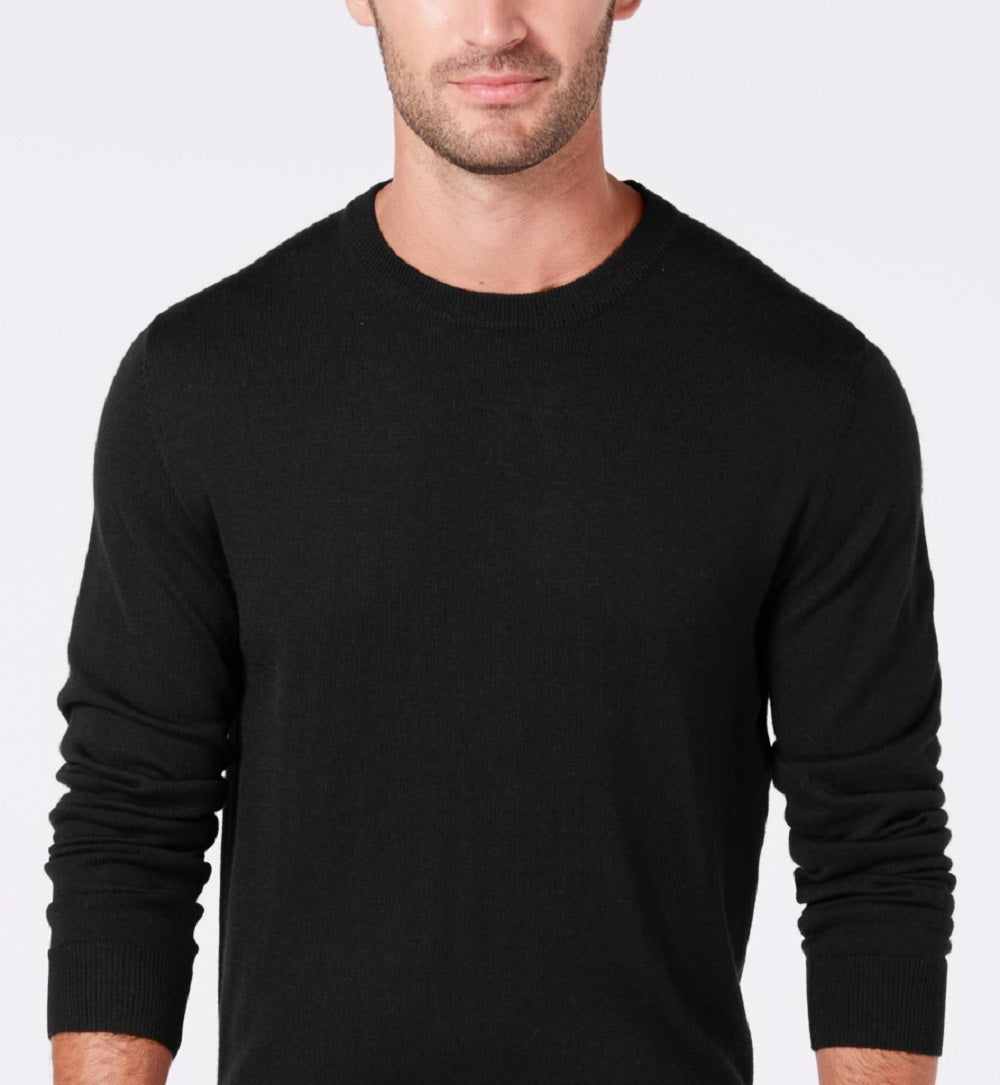Club Room Men's Solid Crew Neck Merino Wool Blend Sweater Black Size Medium