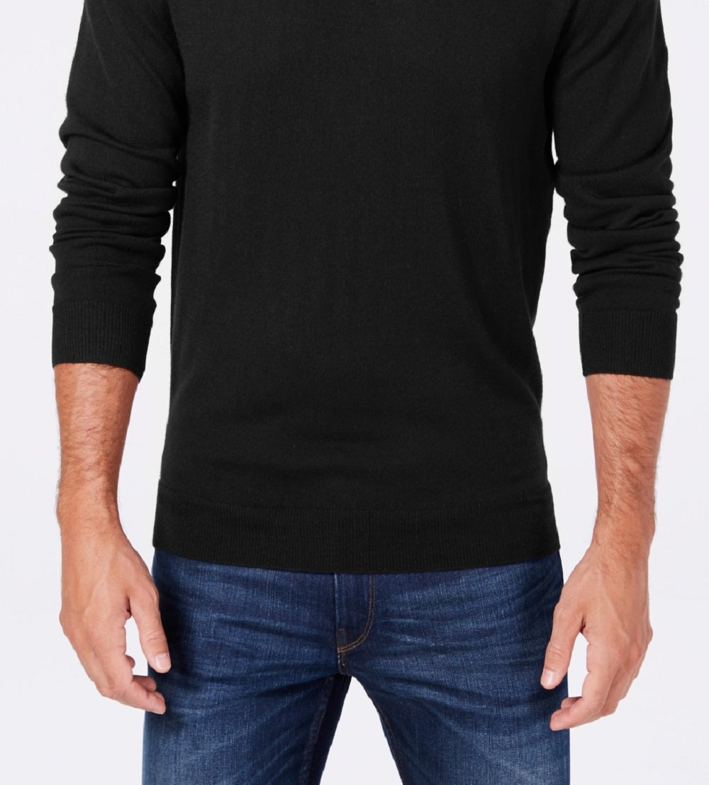 Club Room Men's Solid Crew Neck Merino Wool Blend Sweater Black Size Medium