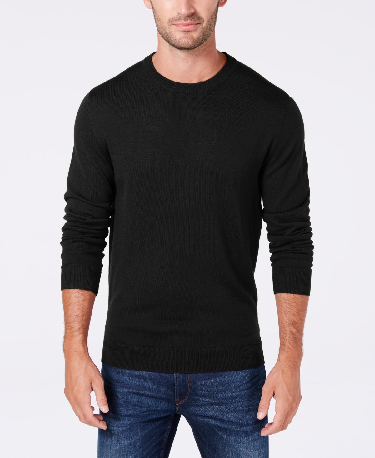 Club Room Men's Solid Crew Neck Merino Wool Blend Sweater Black Size Medium