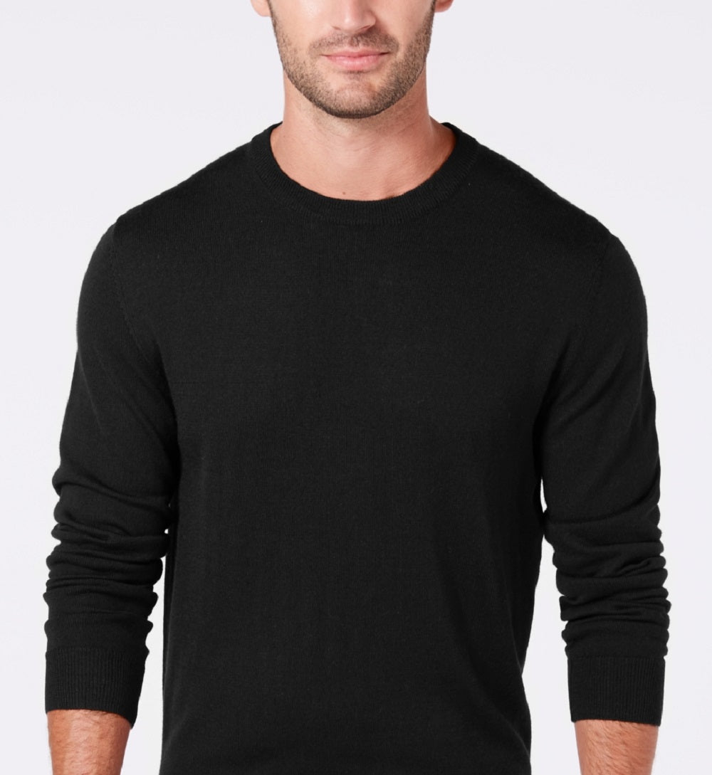 Club Room Men's Solid Crew Neck Merino Wool Blend Sweater Black Size Large