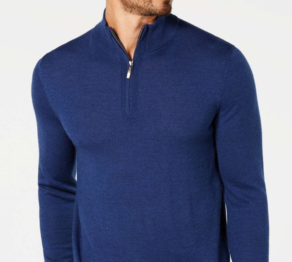 Club Room Men's Quarter Zip Merino Wool Blend Sweater Blue Size XXX-Large