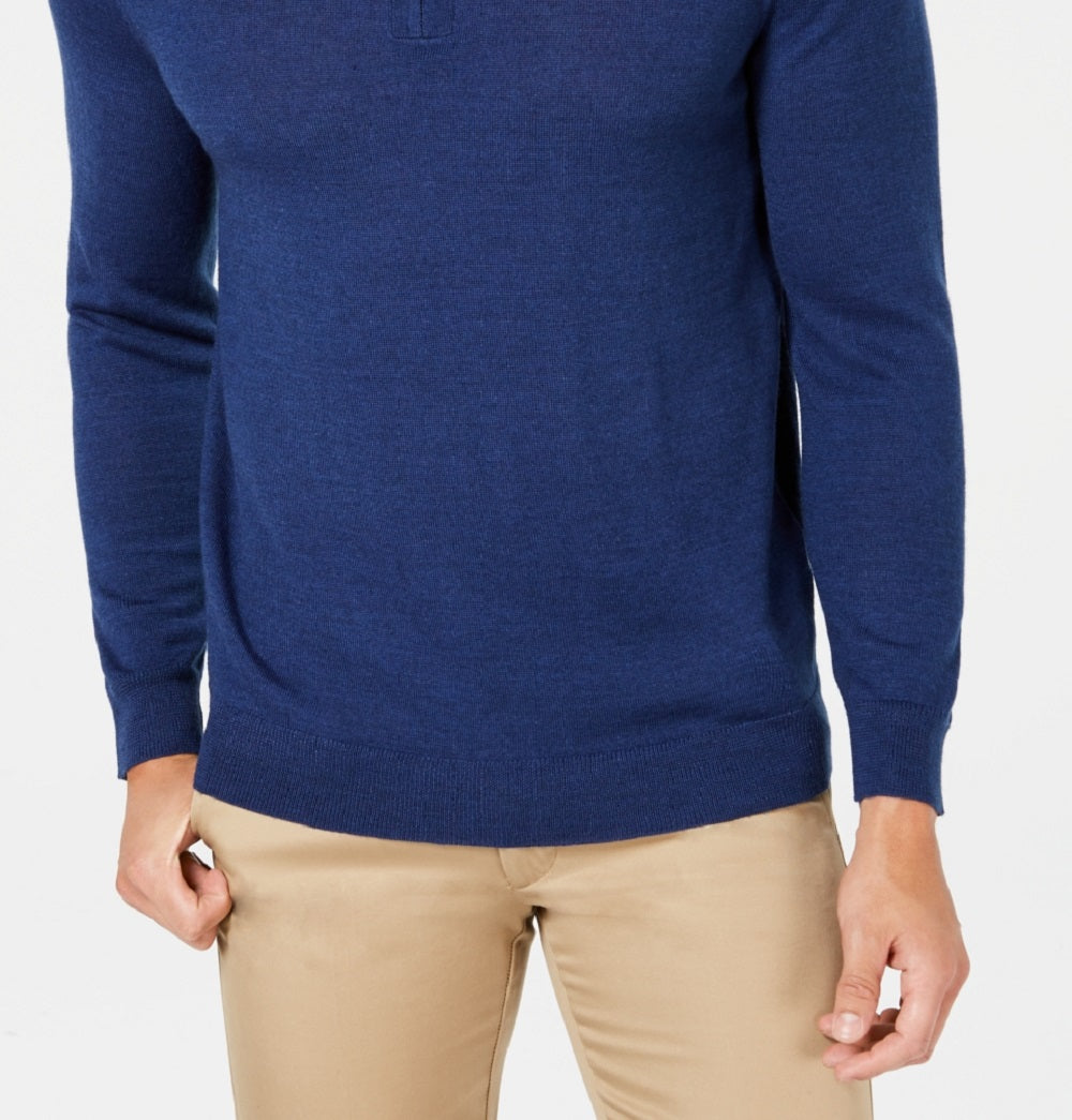 Club Room Men's Quarter Zip Merino Wool Blend Sweater Blue Size XXX-Large