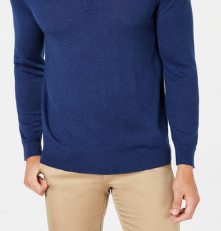 Club Room Men's Quarter Zip Merino Wool Blend Sweater Blue Size XXX-Large