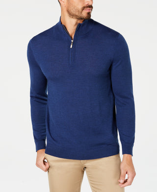 Club Room Men's Quarter Zip Merino Wool Blend Sweater Blue Size XXX-Large