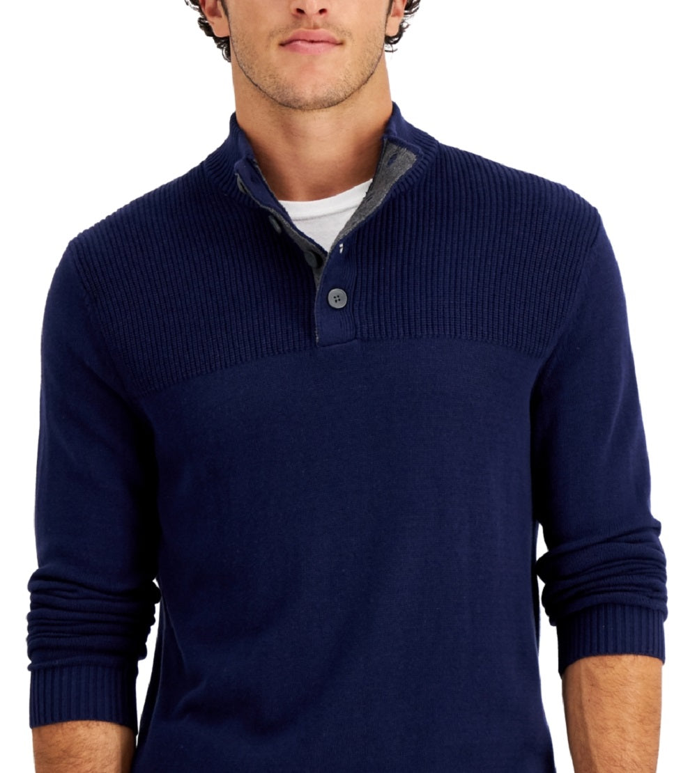 Club Room Men's Ribbed Four Button Sweater Blue Size Medium