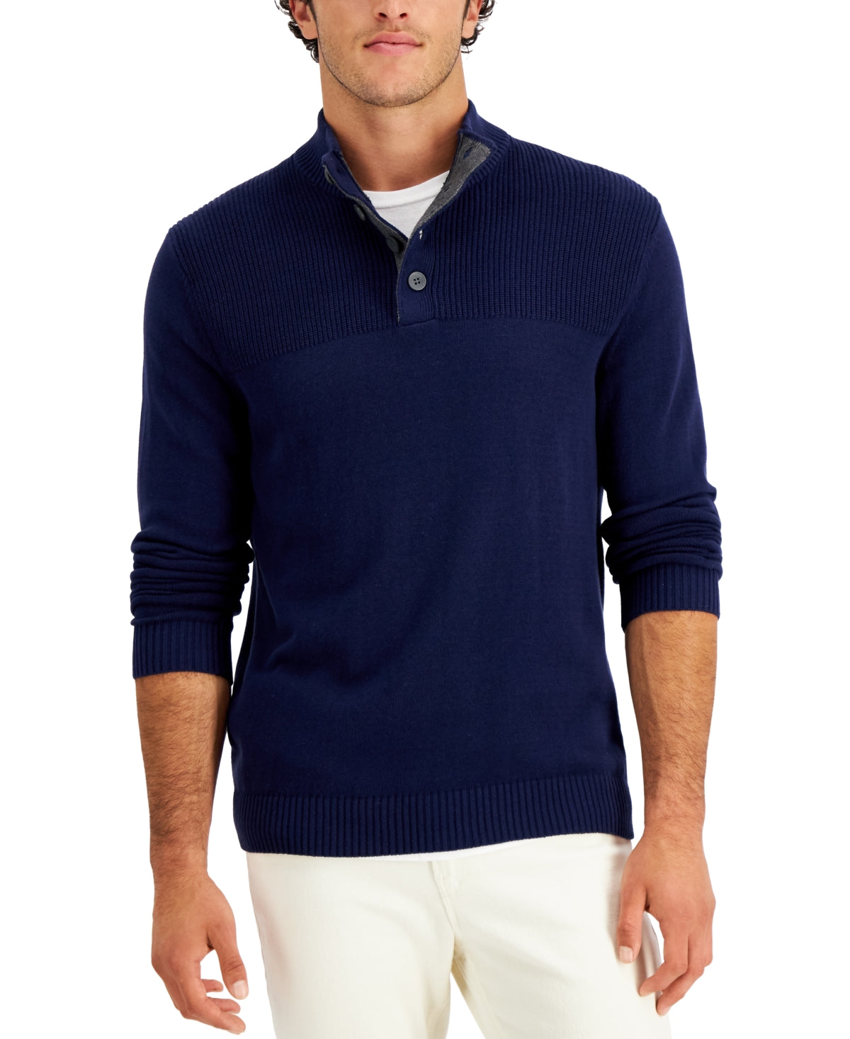Club Room Men's Cotton Button Mock Turtleneck Sweater Blue Size XX-Large