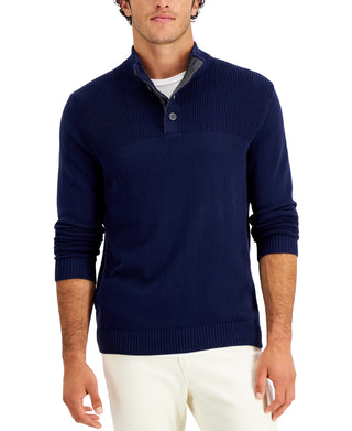 Club Room Men's Cotton Button Mock Turtleneck Sweater Blue Size XX-Large