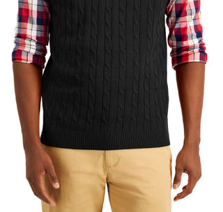 Club Room Men's Cable Knit Cotton Sweater Vest Black