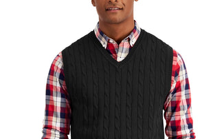 Club Room Men's Cable Knit Cotton Sweater Vest Black
