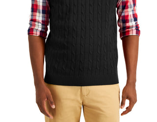 Club Room Men's Cable Knit Cotton Sweater Vest Black