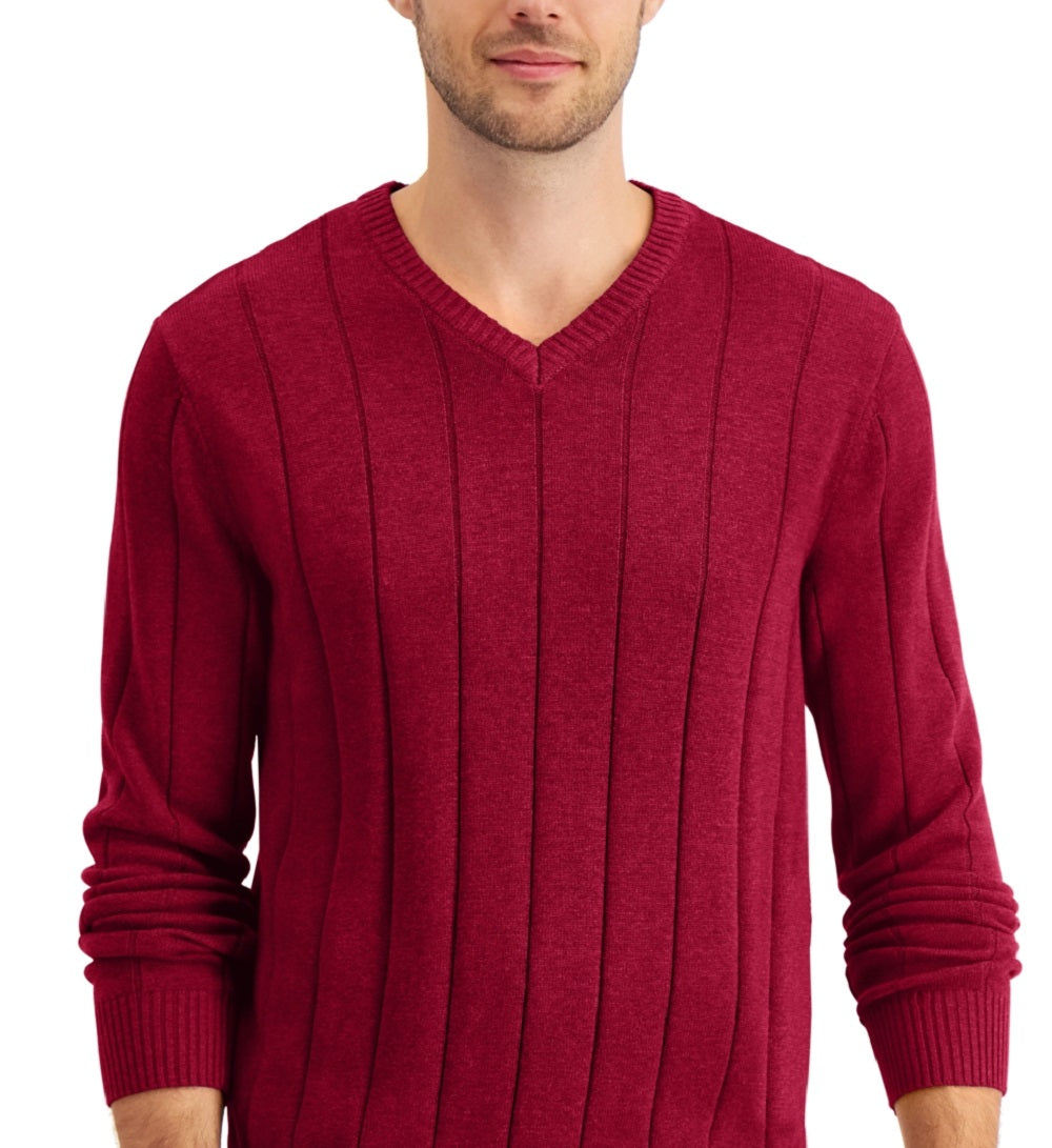 Club Room Men's Drop Needle V Neck Cotton Sweater Red Size XXX-Large
