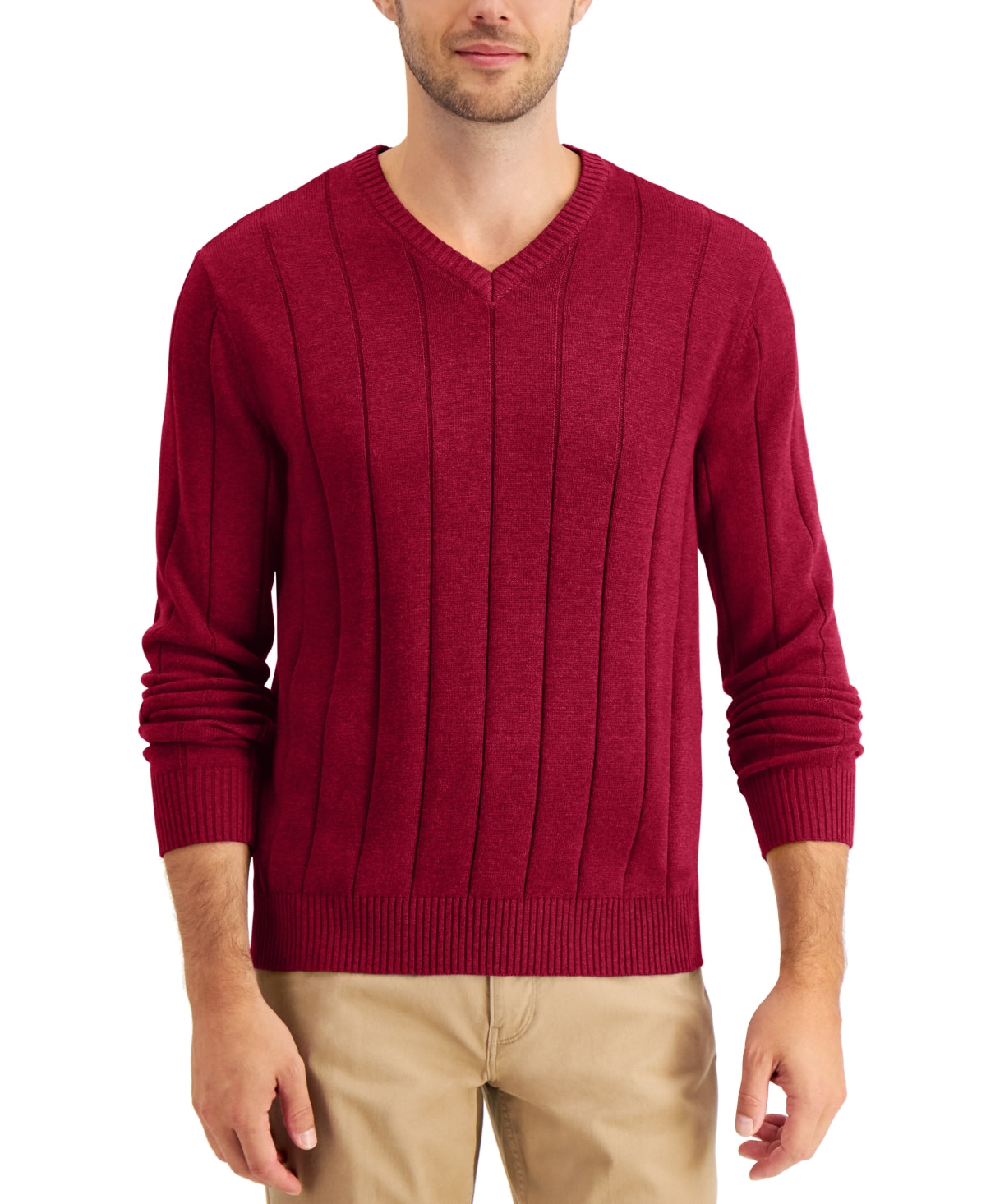 Club Room Men's Drop Needle V Neck Cotton Sweater Red Size XXX-Large