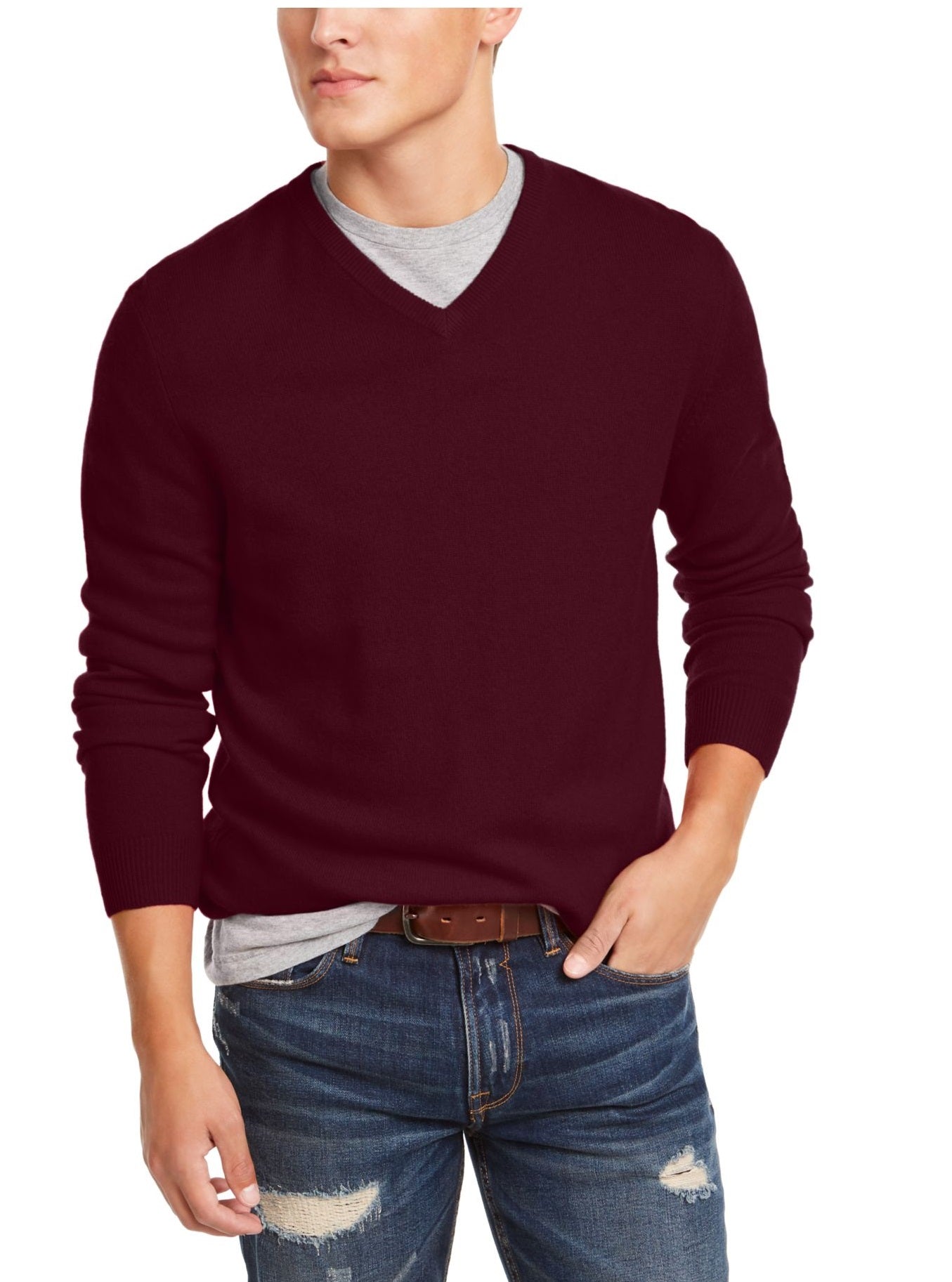 Club Room Men's V Neck Cashmere Sweater Purple Size Medium