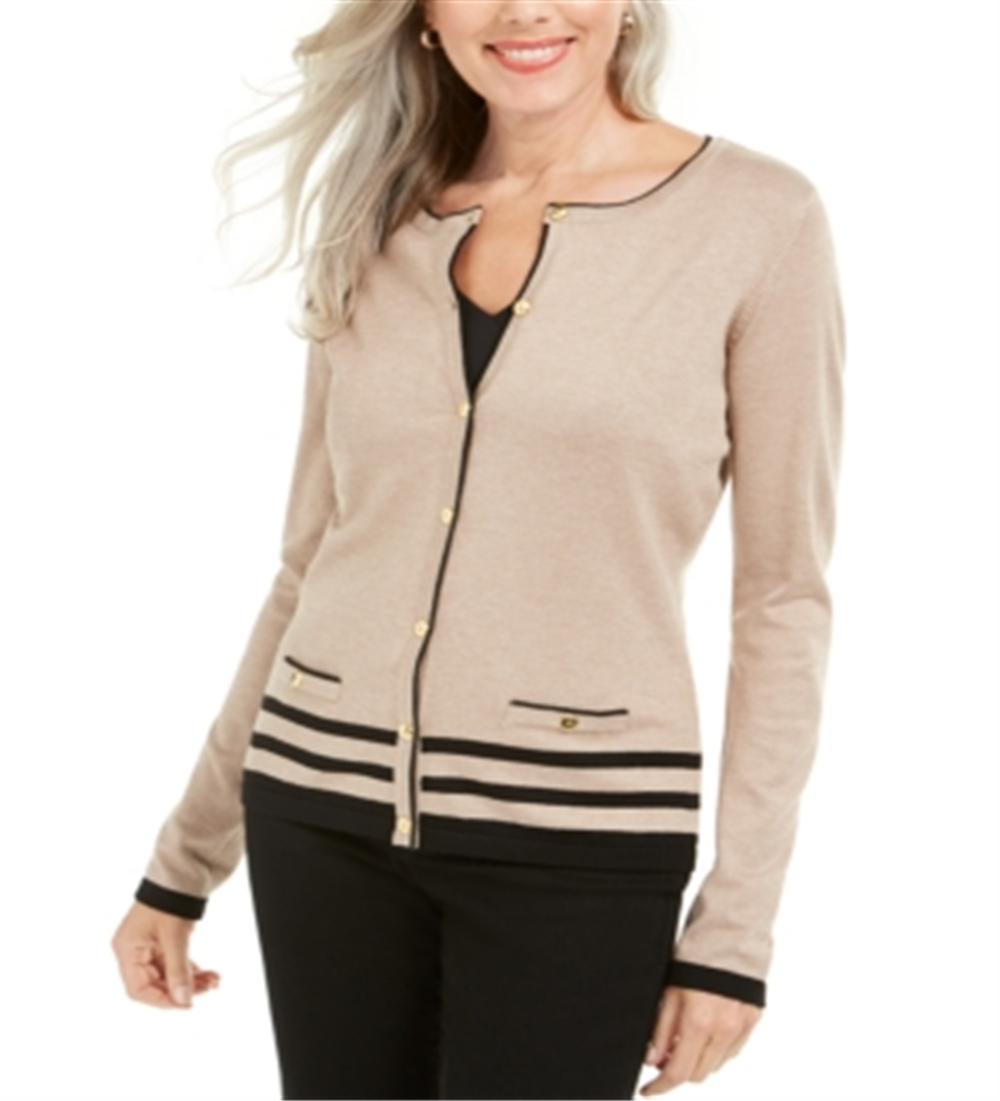 Karen Scott Women's Crew Neck Cardigan Brown Size Large