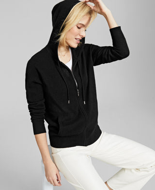 Charter Club Women's Cashmere Zip Hoodie Black Size Medium