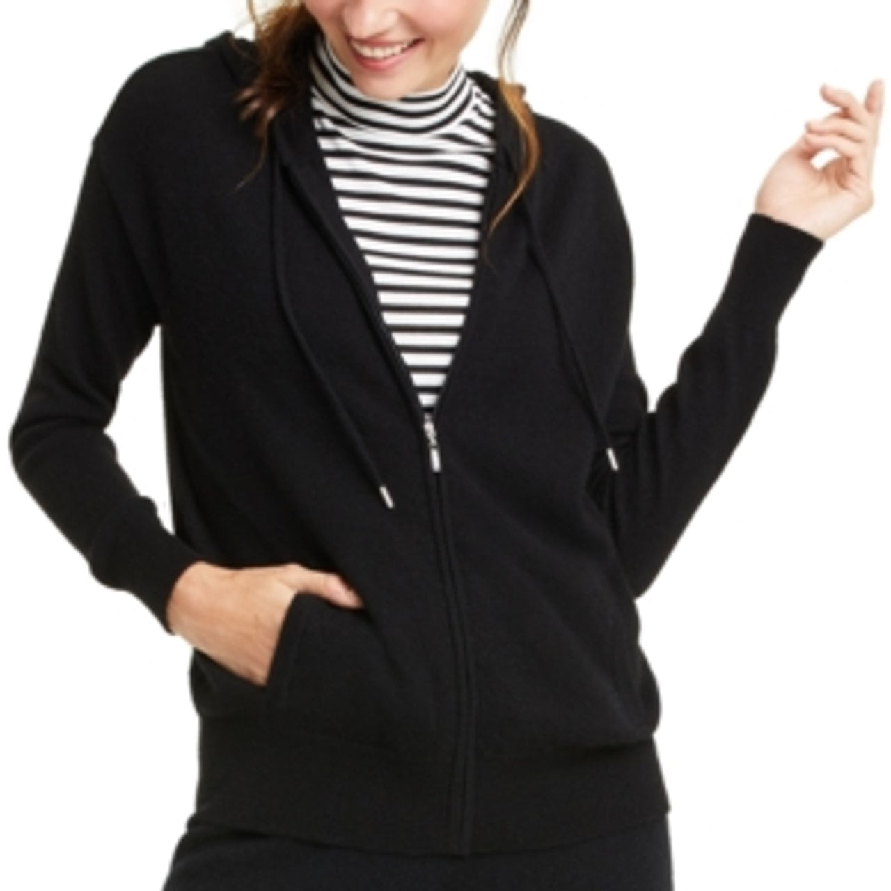 Charter Club Women's 100% Cashmere Zip Hoodie Black Size X-Large