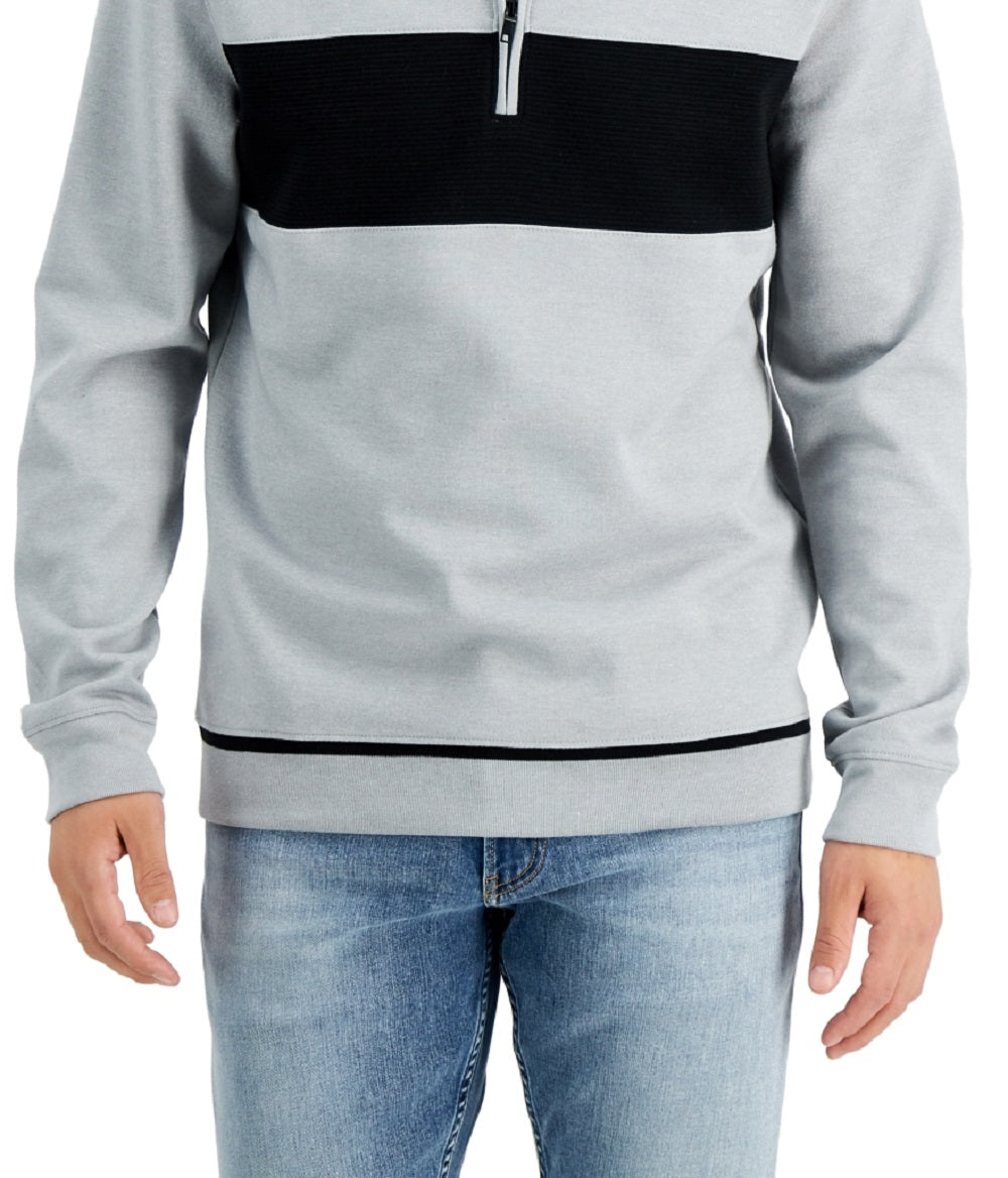 Alfani Men's Baseball Ottoman Quarter Zip Sweatshirt Gray Size Medium