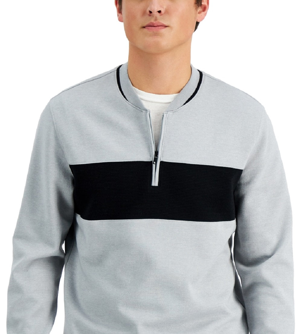 Alfani Men's Baseball Ottoman Quarter Zip Sweatshirt Gray Size Medium