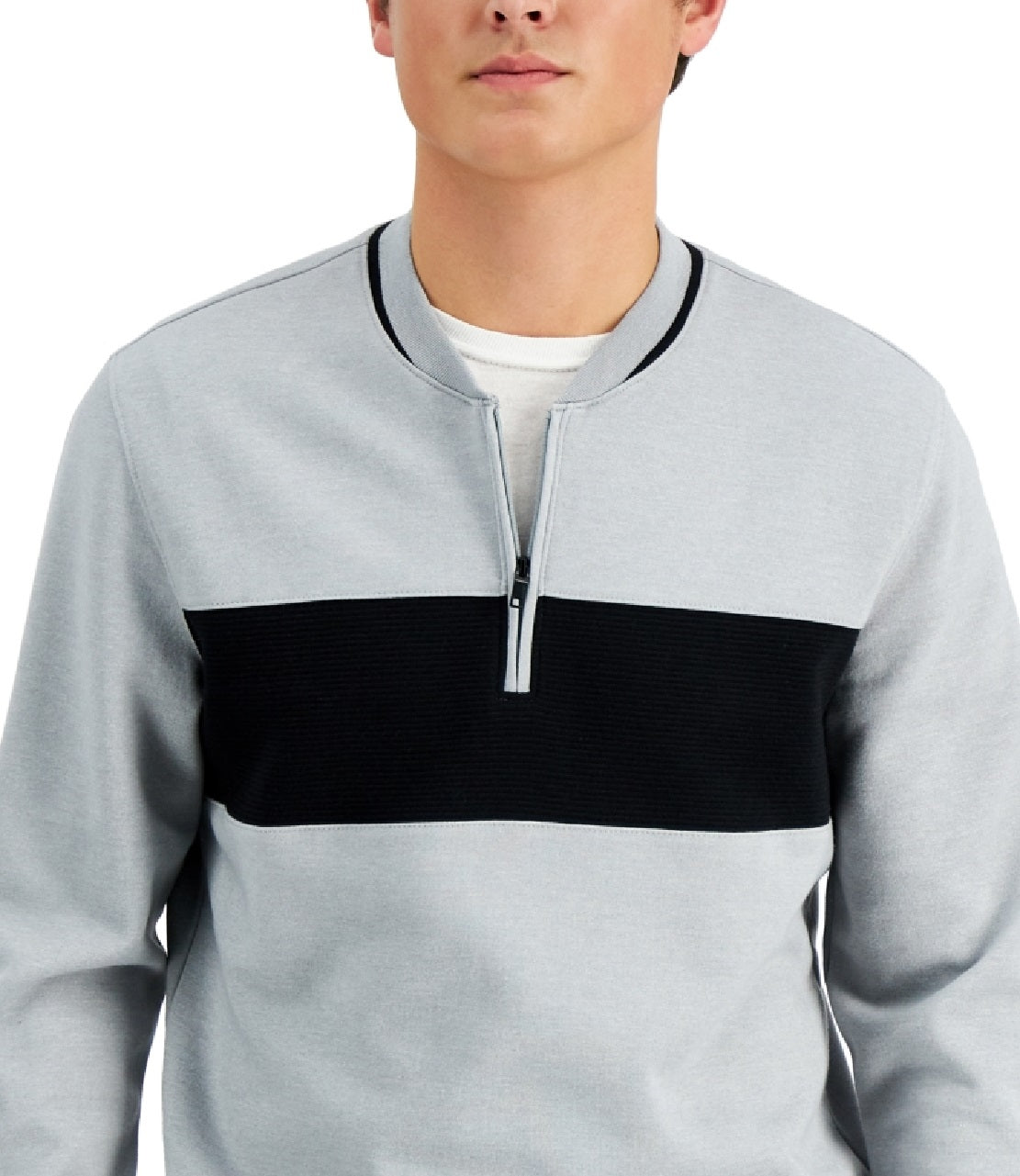 Alfani Men's Baseball Ottoman Quarter Zip Sweatshirt Gray Size Large
