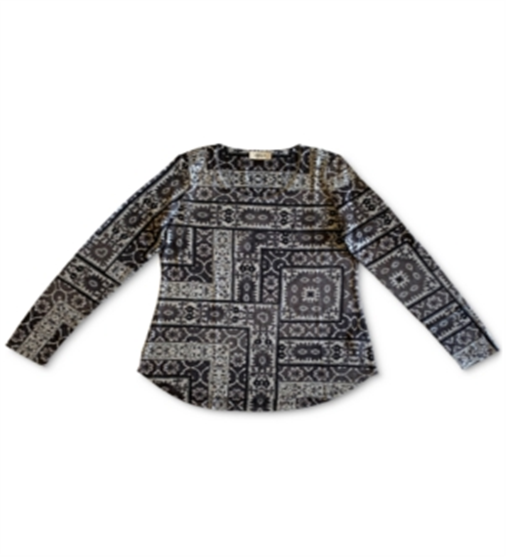 Style & Co Women's Tapestry Printed Knit Top Gray Size Medium