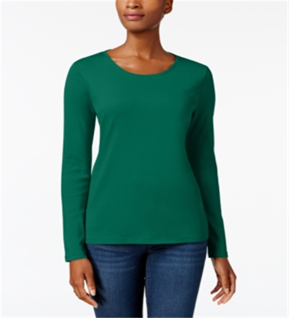 Charter Club Women's Pima Cotton Long Sleeve Top Green Size Small