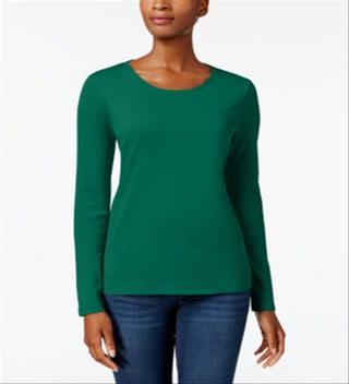 Charter Club Women's Pima Cotton Long Sleeve Top Green Size Small