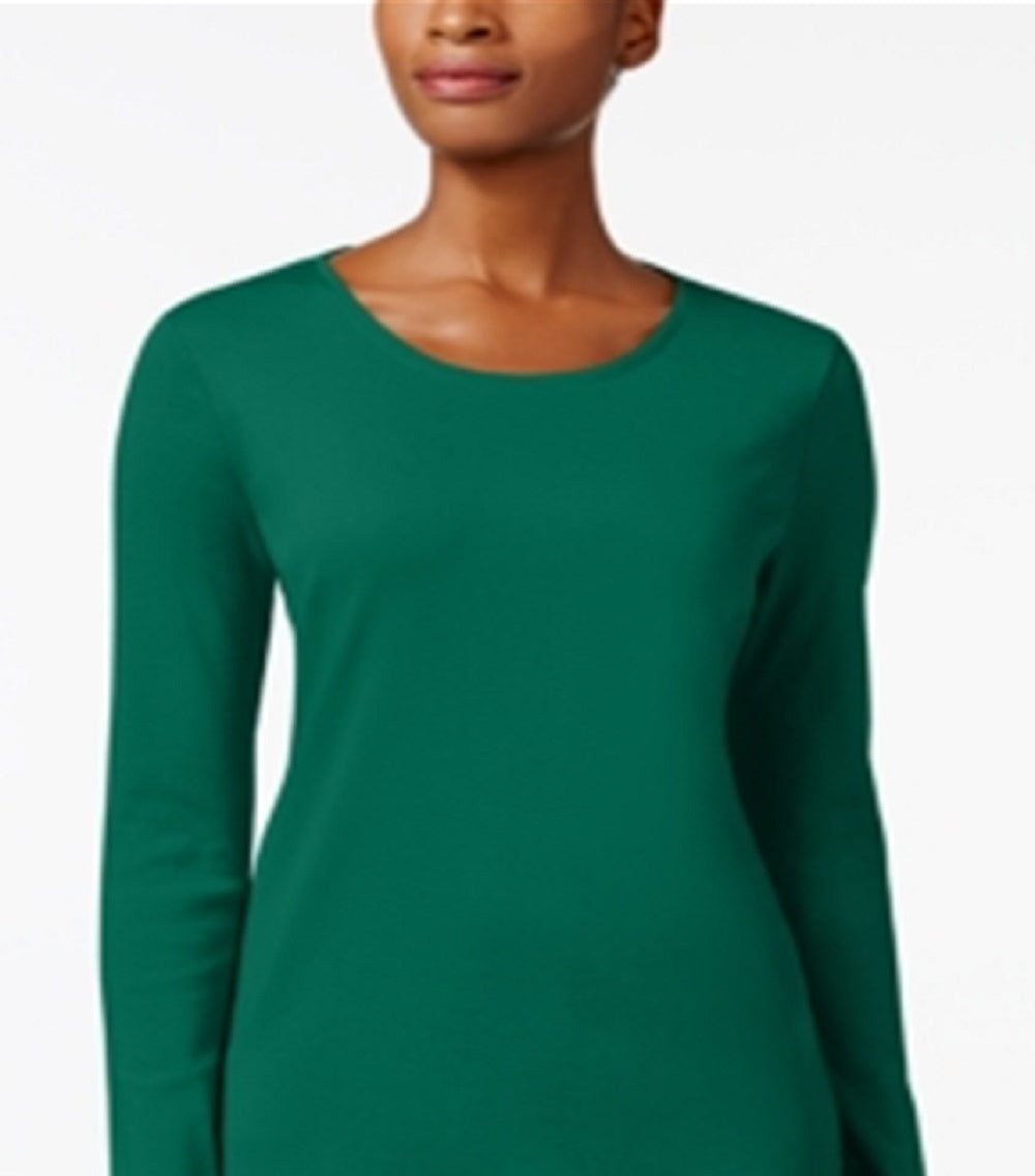 Charter Club Women's Pima Cotton Long Sleeve Top Green Size Small
