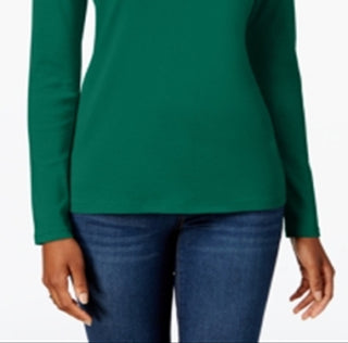 Charter Club Women's Pima Cotton Long Sleeve Top Green Size Small