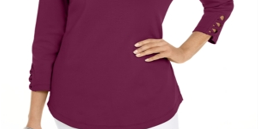 Karen Scott Women's Cotton Lace Up T-Shirt Purple Size XXL