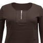 Karen Scott Women's Zippered 3/4 Sleeve Scoop Neck Top Brown Size Large