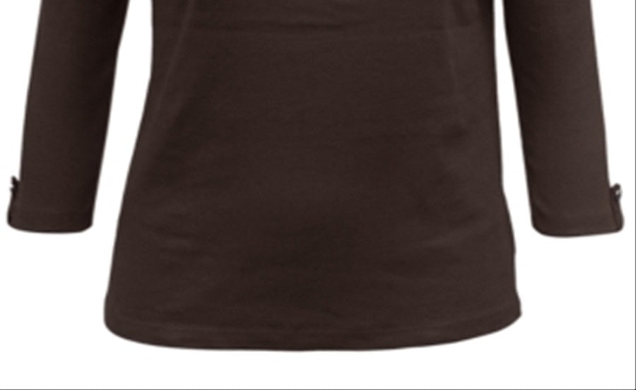 Karen Scott Women's Zippered 3/4 Sleeve Scoop Neck Top Brown Size Large