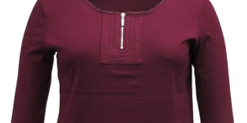 Karen Scott Women's Cotton 3/4 Sleeve Top Wine Size Small