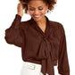 INC International Concepts Women's Long Sleeve Blouse Top Brown Size Large