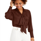 INC International Concepts Women's Long Sleeve Blouse Top Brown Size Large