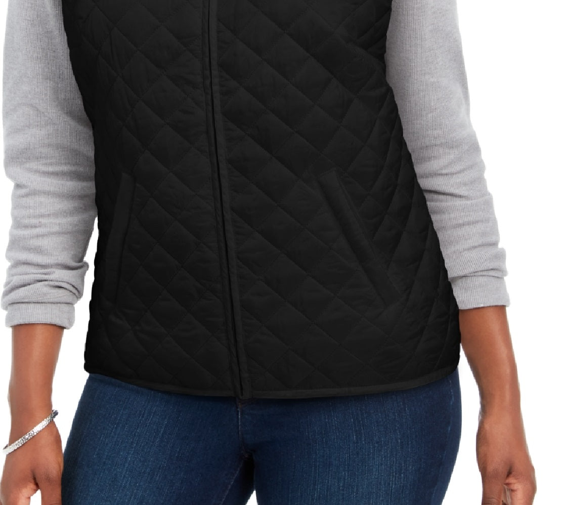 Karen Scott Women's Solid Puffer Vest Black Size Medium