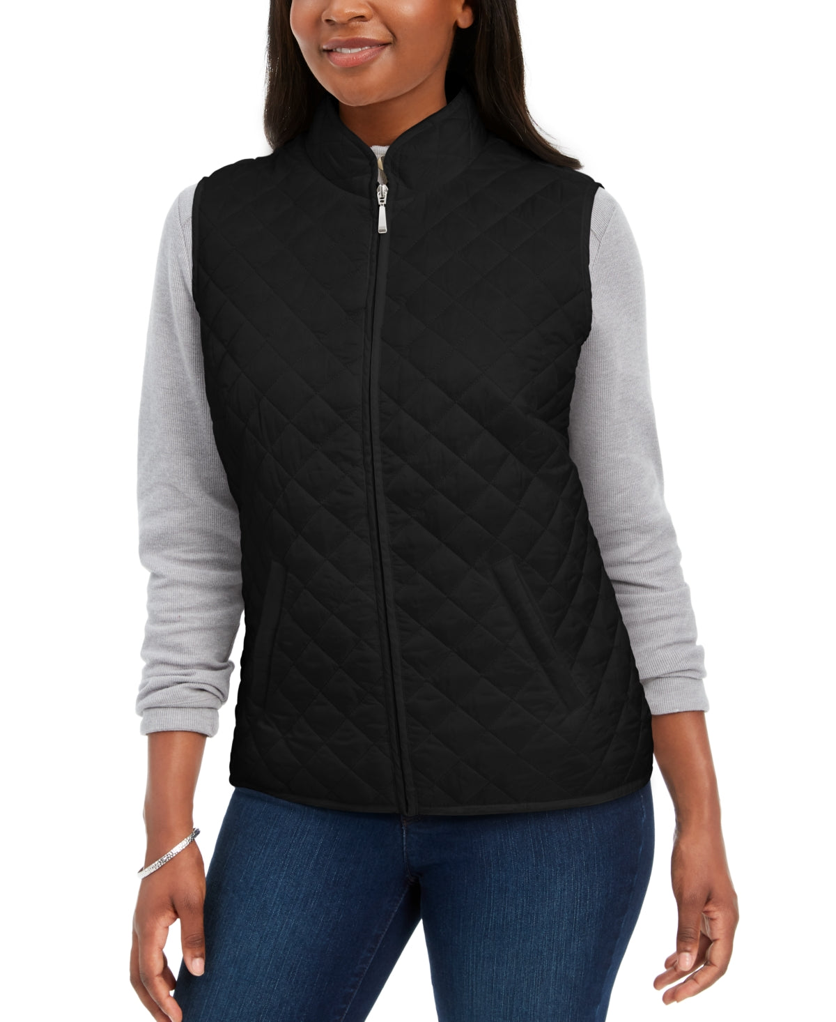 Karen Scott Women's Solid Puffer Vest Black Size Medium