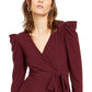 INC International Concepts Women's Ruffled Side Tie Long Sleeve V Neck Wear to Work Faux Wrap Top Brown Size Small