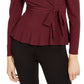 INC International Concepts Women's Ruffled Side Tie Long Sleeve V Neck Wear to Work Faux Wrap Top Brown Size Small
