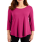 JM Collection Women's 3/4 Sleeve Solid Top Pink Size Small