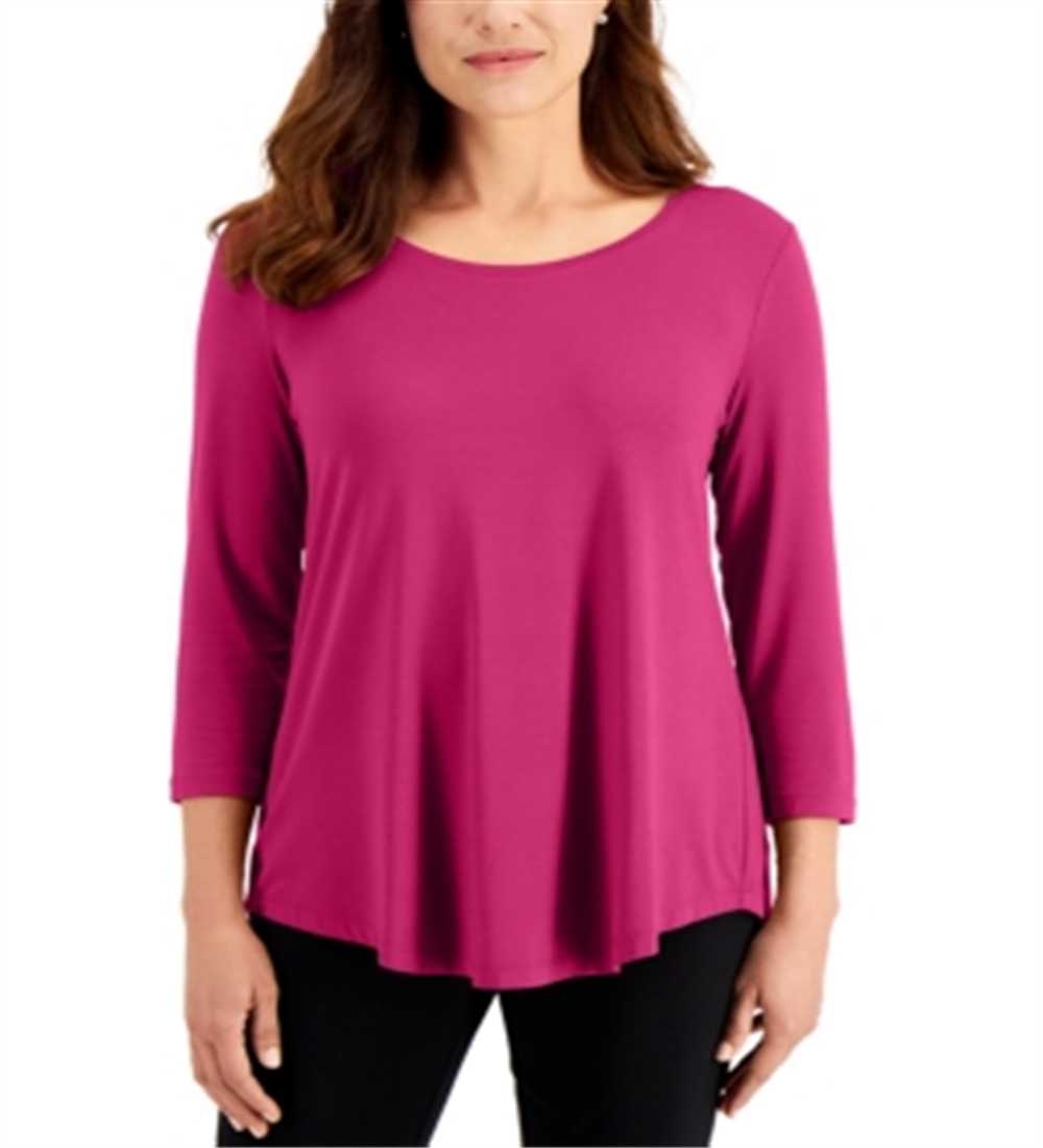 JM Collection Women's 3/4 Sleeve Solid Top Pink Size Small