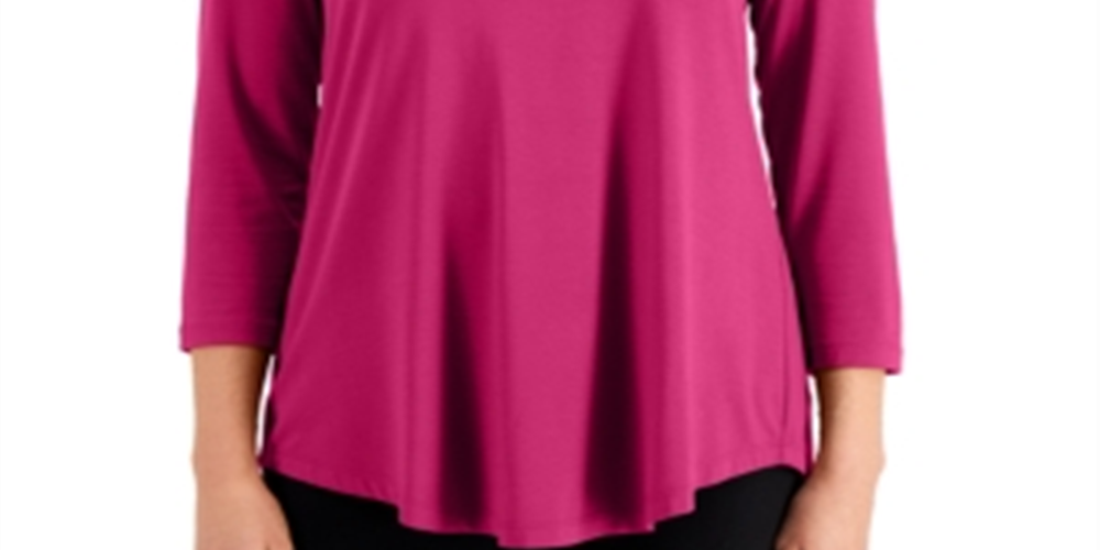 JM Collection Women's 3/4 Sleeve Solid Top Pink Size Small