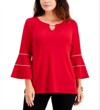 JM Collection Women's Embellished Bell Sleeve Top Red Size Large