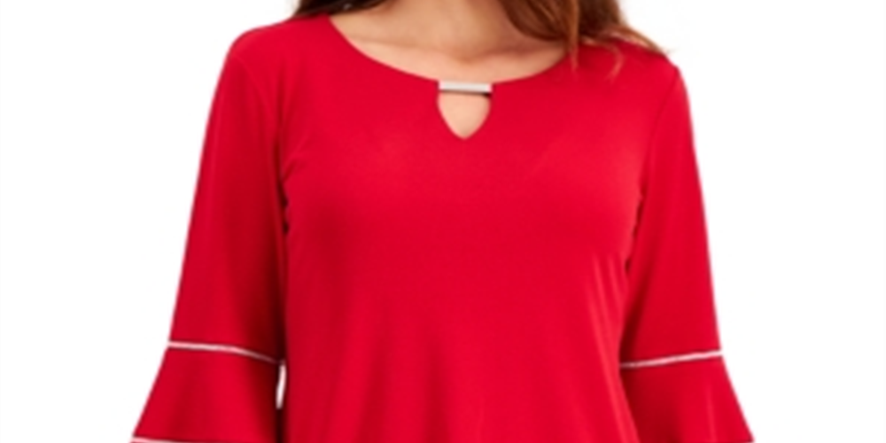 JM Collection Women's Embellished Bell Sleeve Top Red Size Large