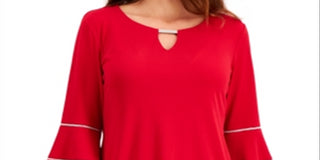 JM Collection Women's Embellished Bell Sleeve Top Red Size Large