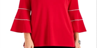 JM Collection Women's Embellished Bell Sleeve Top Red Size Large