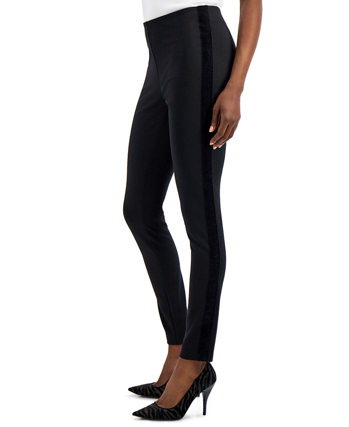 INC International Concepts Women's Velvet Trim Skinny Ponte Ankle Pants Black Size 2