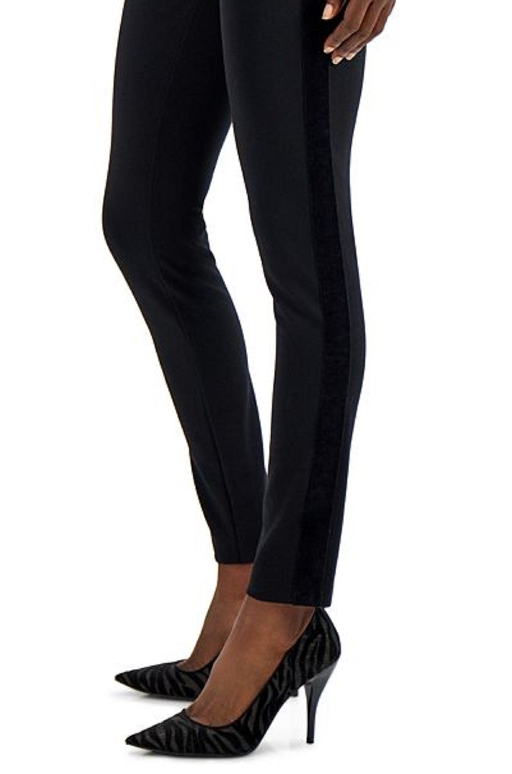 INC International Concepts Women's Velvet Trim Skinny Ponte Ankle Pants Black Size 2