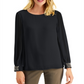 JM Collection Women's Beaded Smocked Cuff Top Black Size Large