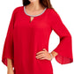 JM Collection Women's Bell Sleeve Rhinestone Neck Top Red Size Large